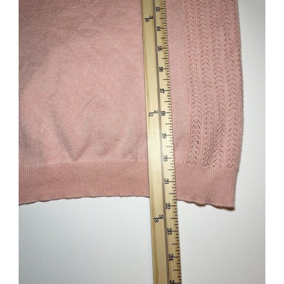 Mimi +‎ Daphne Pink Short Sleeve Ruffled Sweater Top Thin Semi Sheer Women's M - Picture 9 of 10